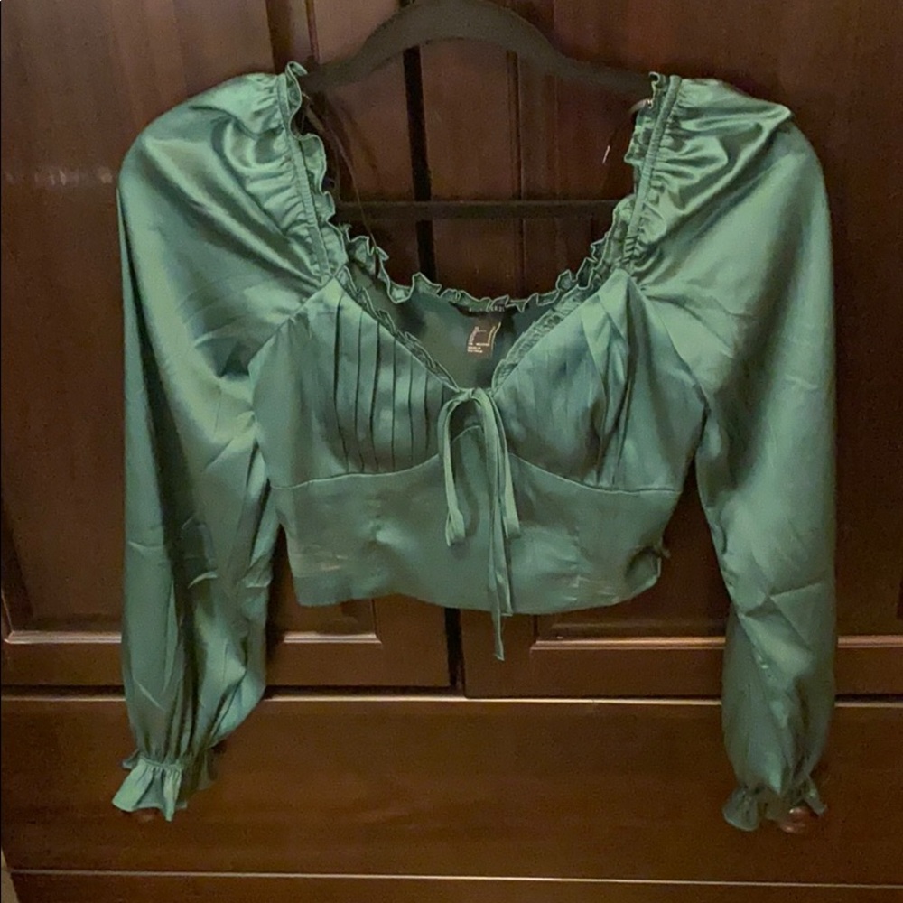 Green Satin Tied Blouse